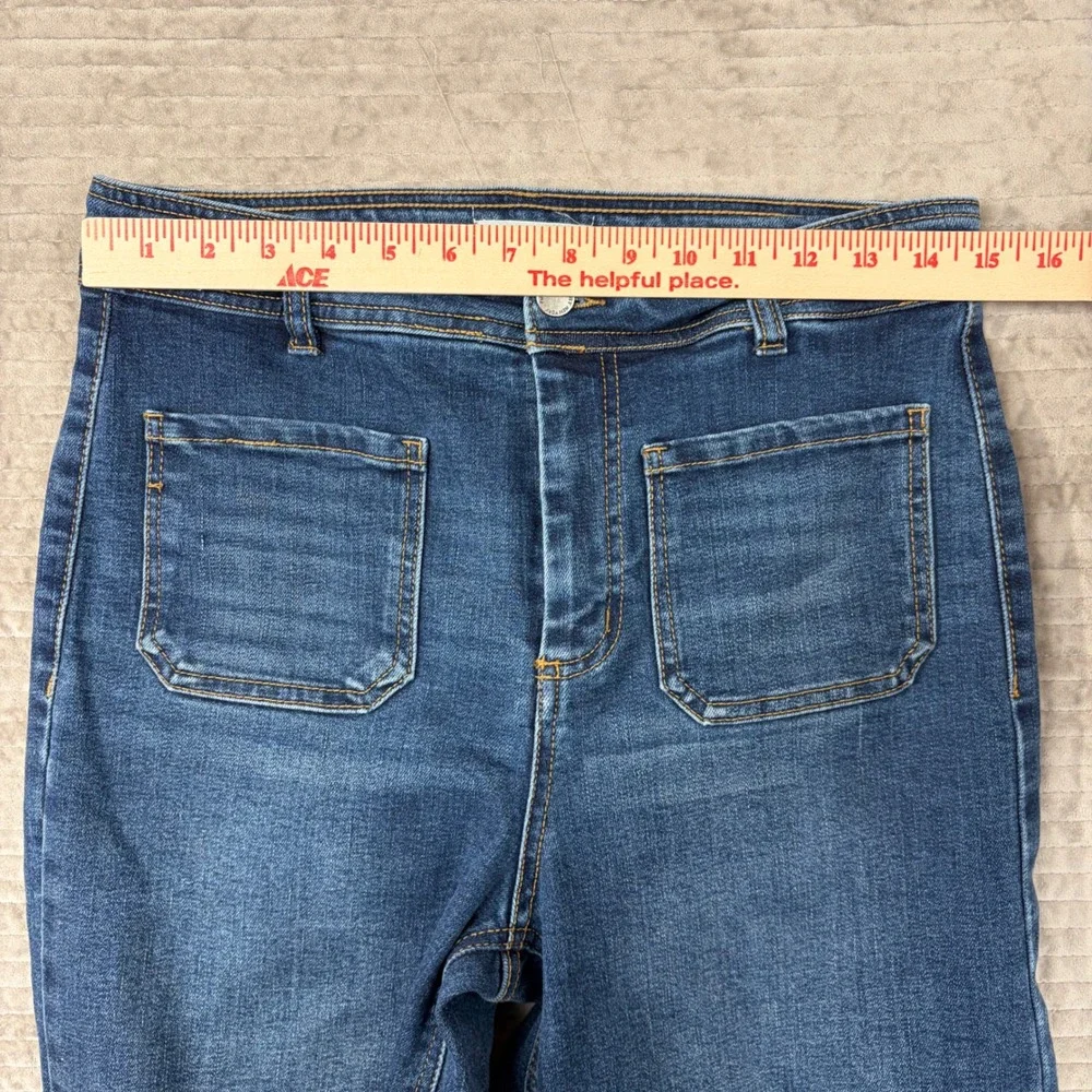 OAT New York High Rise Wide Leg Raw Hem Blue Denim Jeans Womens Size 6/28